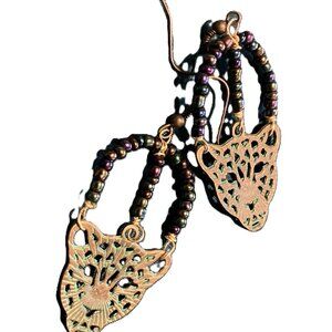 Jaguar Golden Brass and Black Multicolored Earrings